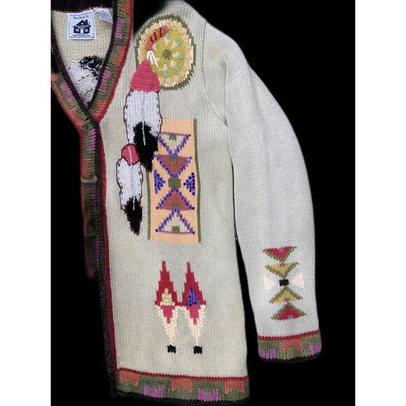 Storybook Knits Ramie Vintage Chief Native Western Cardigan Sweater, Size M - Picture 4 of 15